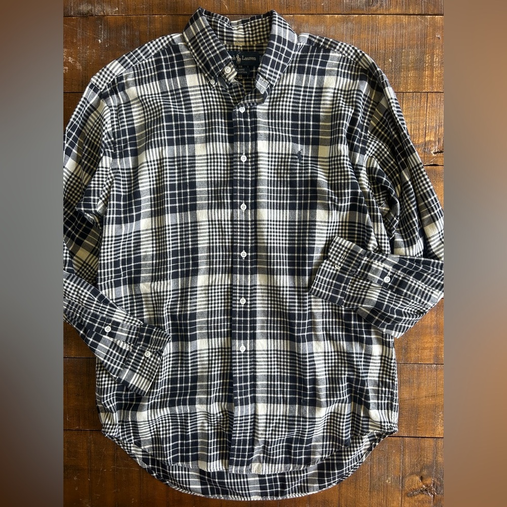 Ralph Lauren Blaire Black Plaid Button Down Shirt Medium